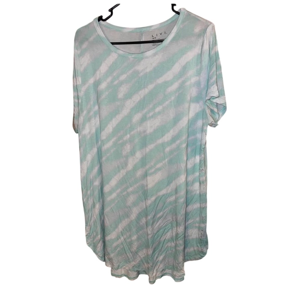 Livi Active Top 14/16 Mint Green Tie Dye Short Sleeve Tunic Curved Hem